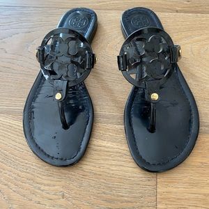 Tory Burch Black Patent Leather Flip Flops